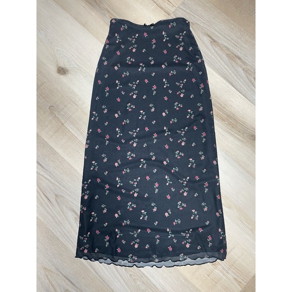 Sugar And Jade Dresses & Skirts - Y2K Mesh Floral Midi Skirt Black Sheer Overlay Stretch Small Cottagecore